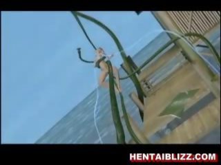 3d animated hentai bitch gets fucked by huge tentac