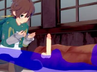 KonoSuba Yaoi - Kazuma blowjob with cum in his mouth - Japanese Asian Manga anime game X rated movie gay