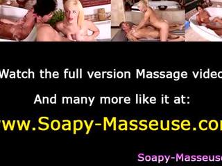 Magnificent soapy masseuse tugs and sucks