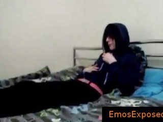 Te-nage gay emo wanking his peter on bed