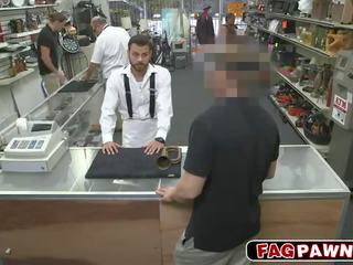 Alluring gay blows a johnson in public pawn shop